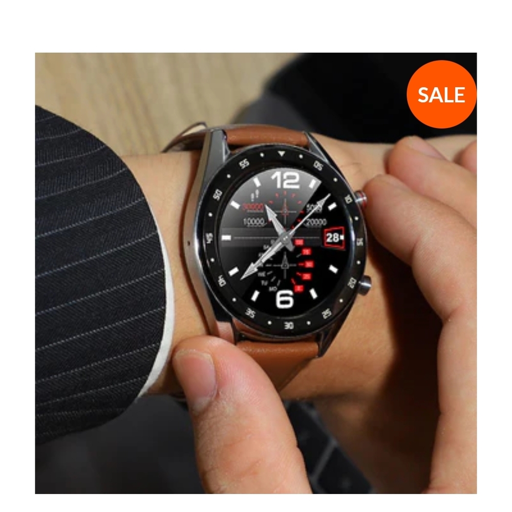 Smartwatch with Brown Leather Strap